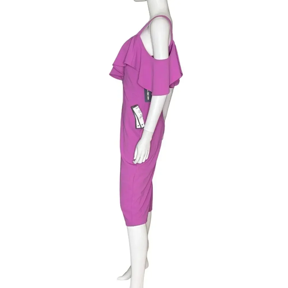 RACHEL Rachel Roy Off The Shoulder V-Neck Ruffle Dress Bright Lilac Women’s Sz M